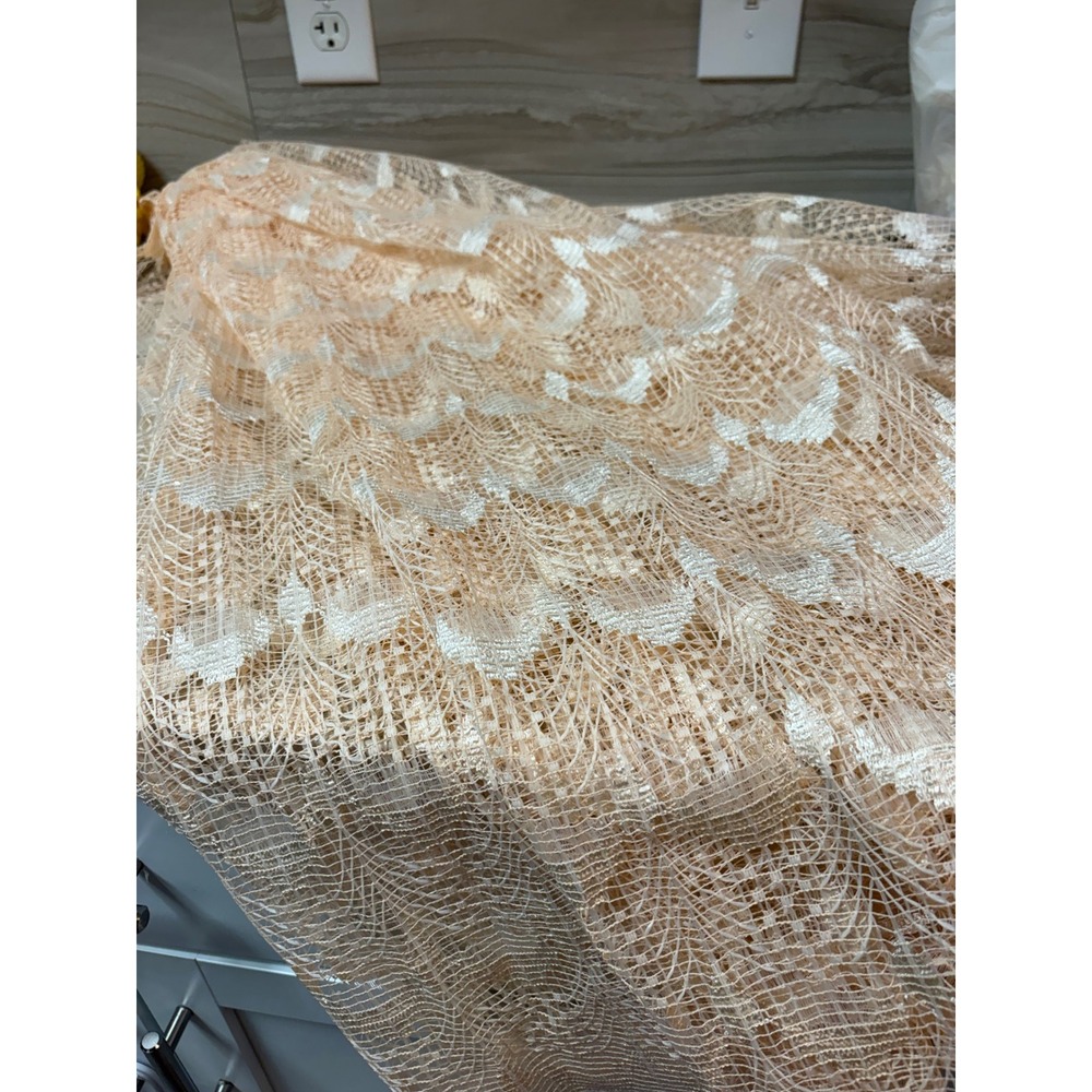 Vintage Peach Lace Shower Curtain Standard Size Ruffled Scalloped Knit Decor